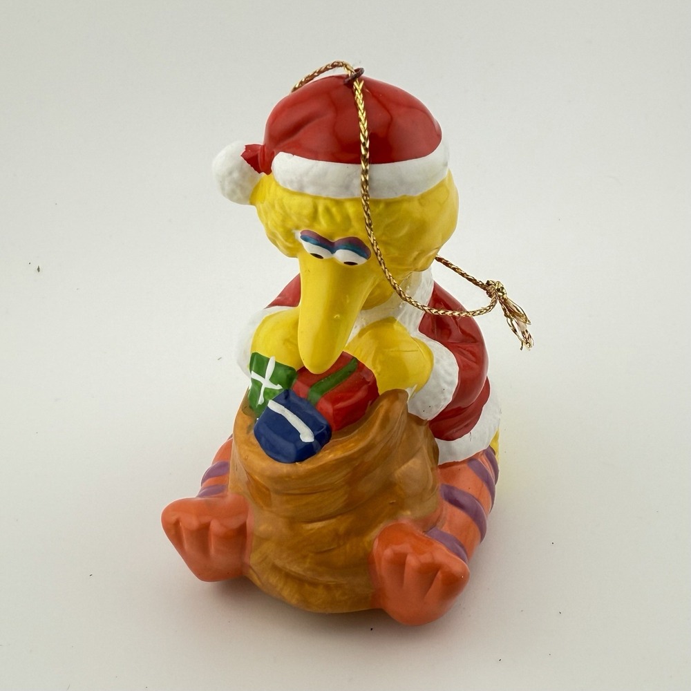Vintage Sesame Street Big Bird Santa Ornament Muppets Jim Henson Ceramic 70s 80s